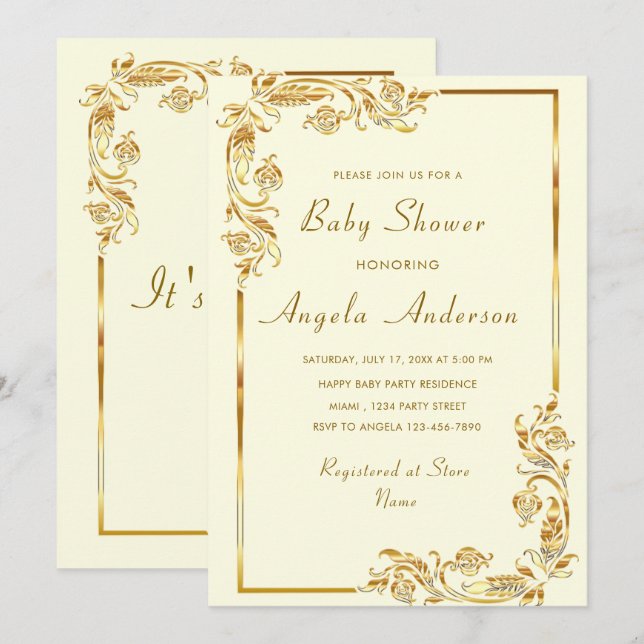 Ornements or encadré Baby Boy Shower Invitation (Devant / Derrière)