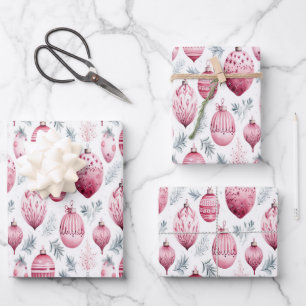 Ornements roses pour emballage cadeau festif