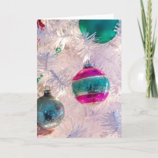 Ornements Vintage Shiny Brite sur carte d'arbre bl