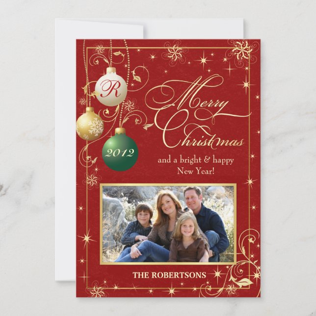 Ornements vintages Famille Photo Carte de Noël (Devant)