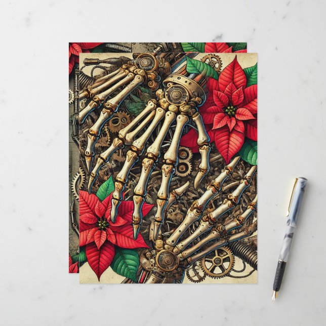 Os à main Steampunk Festif avec Poinsettia (Devant/Arrière en situation)