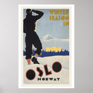 Oslo Norvège Saison Hivernale Dans Affiche Vintage