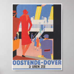 Ostend Dover Belgium Vintage Travel Poster