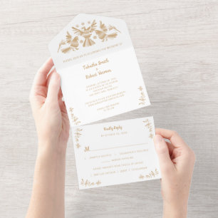 Otomi beige Mexicain tout en un mariage Invitation