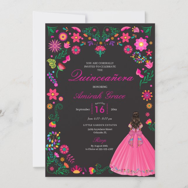 Otomi Broderie Mexicaine Quinceañera Invitation (Devant)