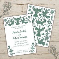 Otomi, MEXIQUE, VERT, FLEURS, OISEAUX Faire-part