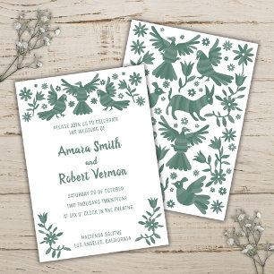 Otomi, MEXIQUE, VERT, FLEURS, OISEAUX Faire-part