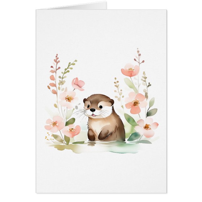 Otter Adorable Avec Fleurs Toutes Les Occasions (Devant)