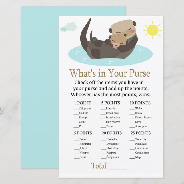 Otter Ce qui est dans votre baby shower de jeu de  (Devant / Derrière)