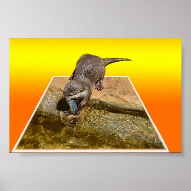 Otter Manger Savoureux Poisson Popup Art, Poster (Devant)
