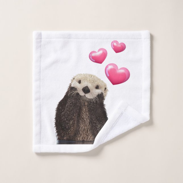 Otter mignonne avec Coeurs d'Amour Rose (Gant de toilette)