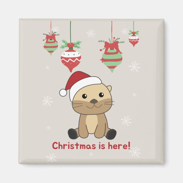 Otter Noël Neige Animaux d'hiver Otter Magnet (Devant)
