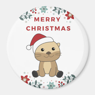 Otter Noël Neige Animaux d'hiver Otter Magnet