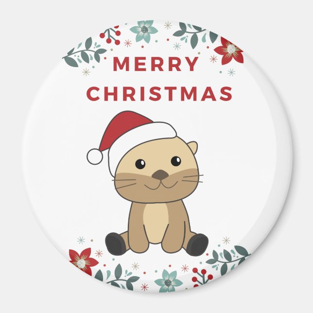 Otter Noël Neige Animaux d'hiver Otter Magnet (Devant)