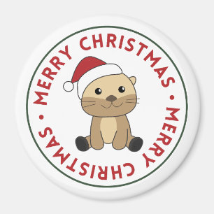 Otter Noël Neige Animaux d'hiver Otter Magnet