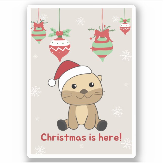 Otter Noël Neige Animaux d'hiver Otter Sticker (Devant)