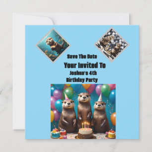 Otter Triplets Anniversaire, Invitation De Fête,