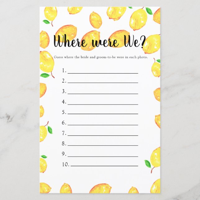 Où étaient nous Fête des mariées jeu Lemon Party (Devant)