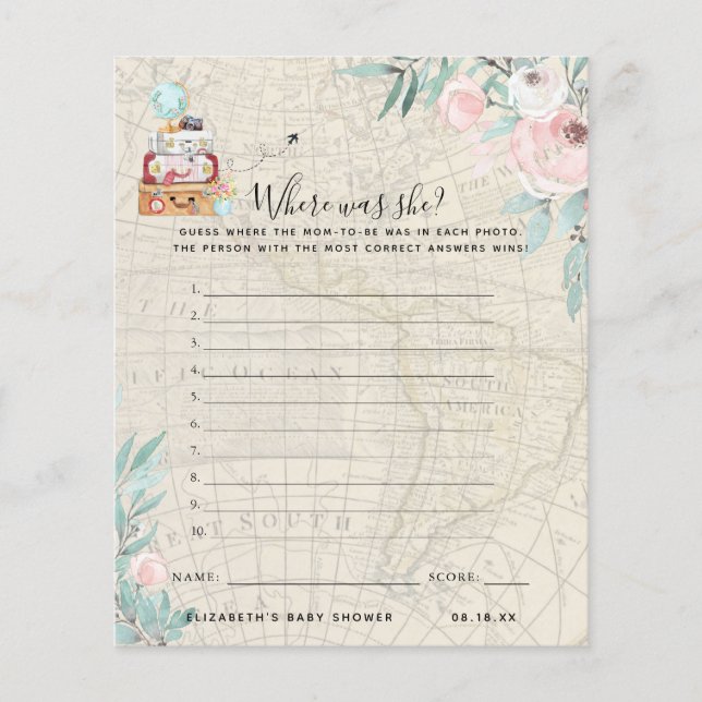 Où était-elle | Jeu Baby shower (Devant)