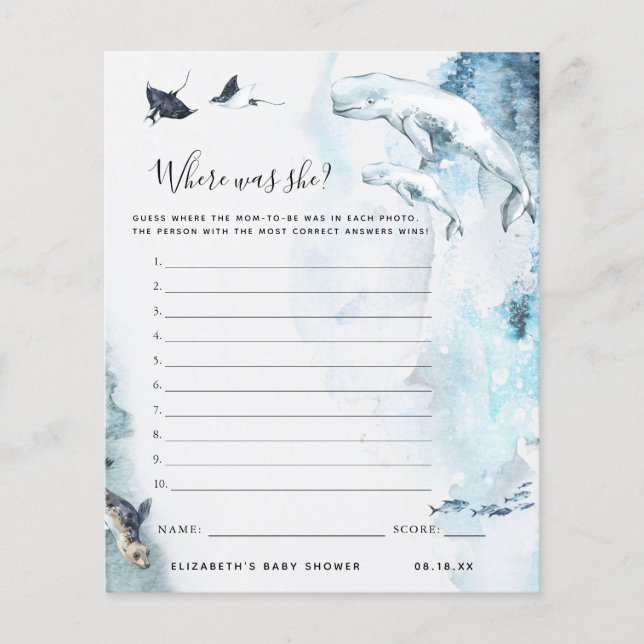 Où était-elle | Jeu Baby shower (Devant)