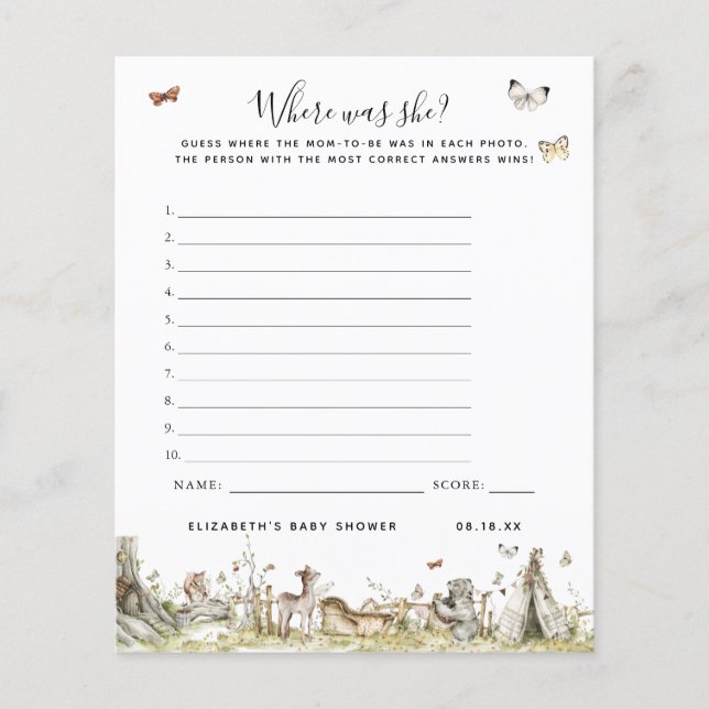 Où était-elle | Jeu Baby shower (Devant)