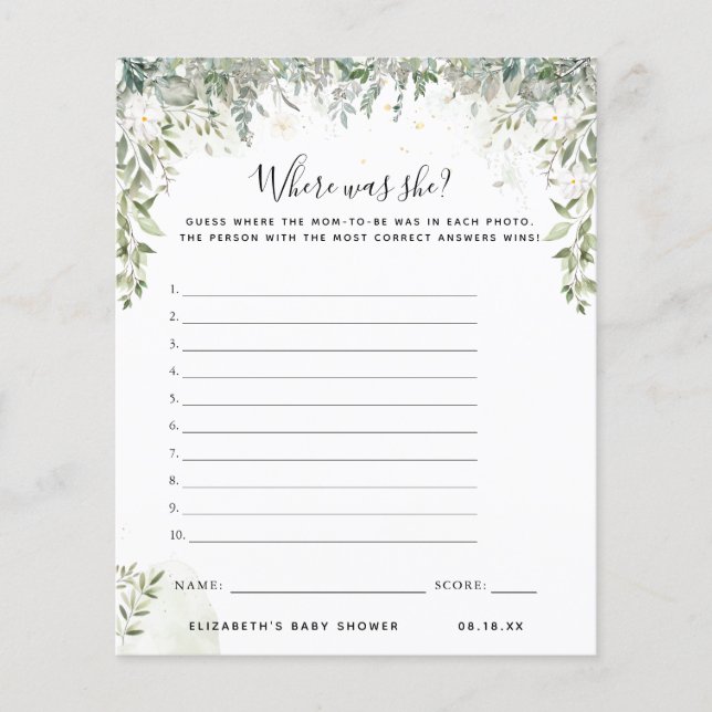 Où était-elle | Jeu Baby shower (Devant)