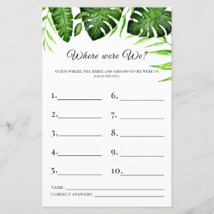 Où étions-nous Jeu de Baby Shower Tropical Végétal