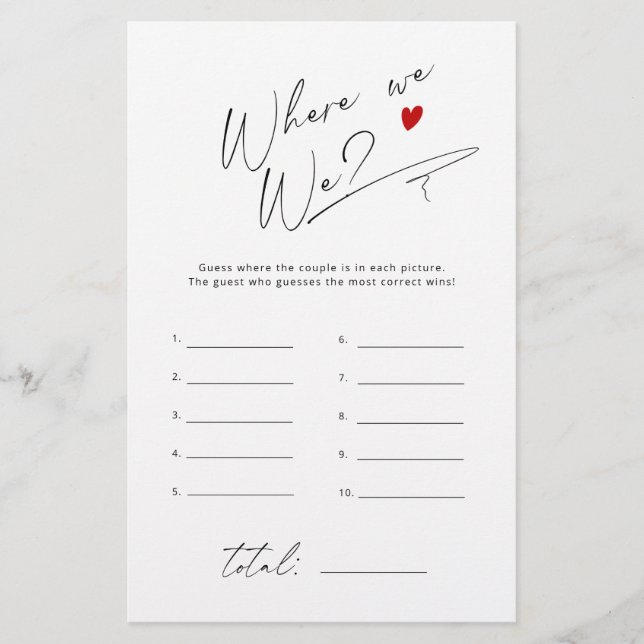 Où étions-nous Simple script nuptiale jeu de douch (Devant)