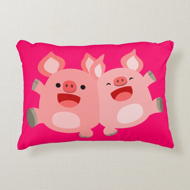 OUAH !! Jolis cochons de dessin animé Coussin à ac (Devant)
