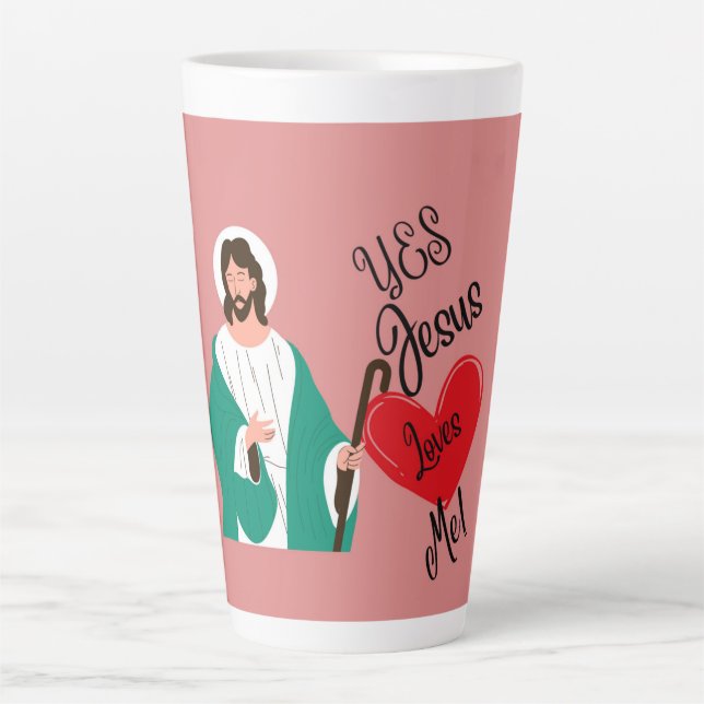 "Oui, Jésus m'aime" Mug Latte Rose Grand Format (Devant)
