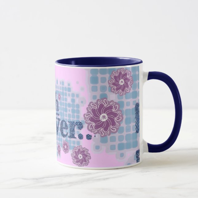 oui quoi que ce soit... denim bleu & rose ado mug (Droite)