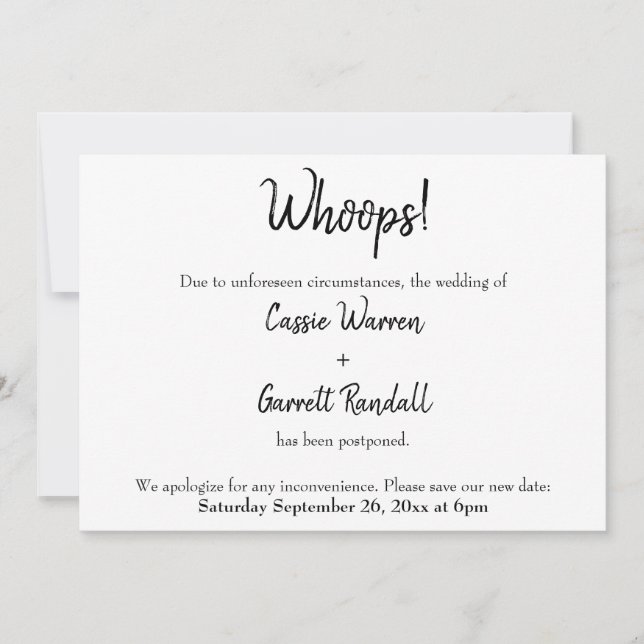 "Oups !" Faire-part Mariage reporté (Devant)