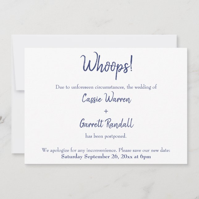 Oups ! Faire-part Mariage reporté White de la Mari (Devant)