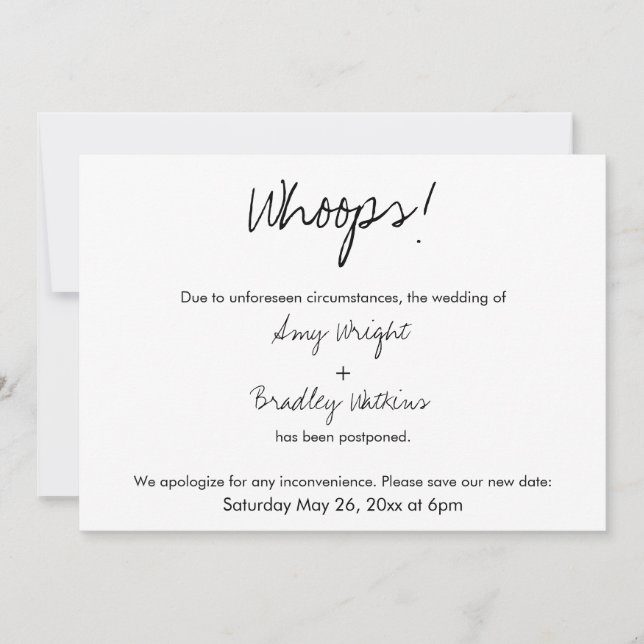 "Oups !" Faire-part Mariage repoussé humoristique (Devant)