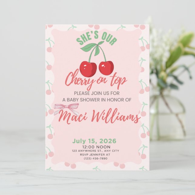 Our Cherry on Top Baby Shower Invitation (Debout devant)
