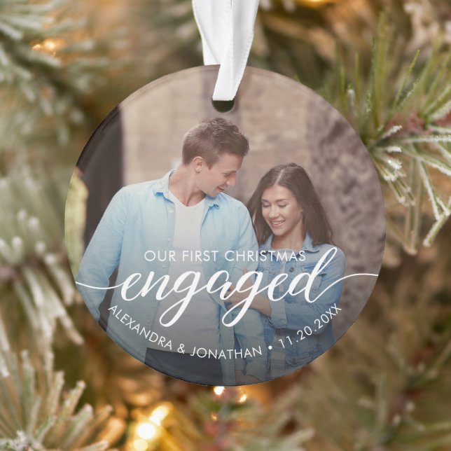 Our First Christmas Engaged Script Custom Photo (Arbre)