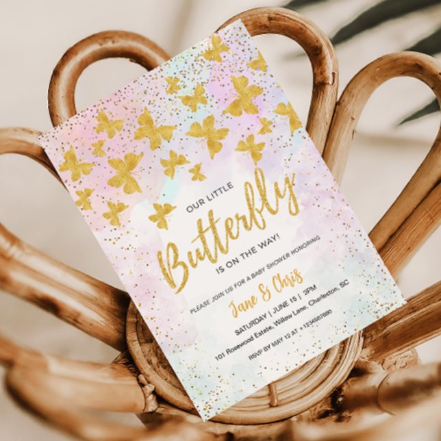 Our Little Butterfly Gold Glitter Invitation (Créateur téléchargé)