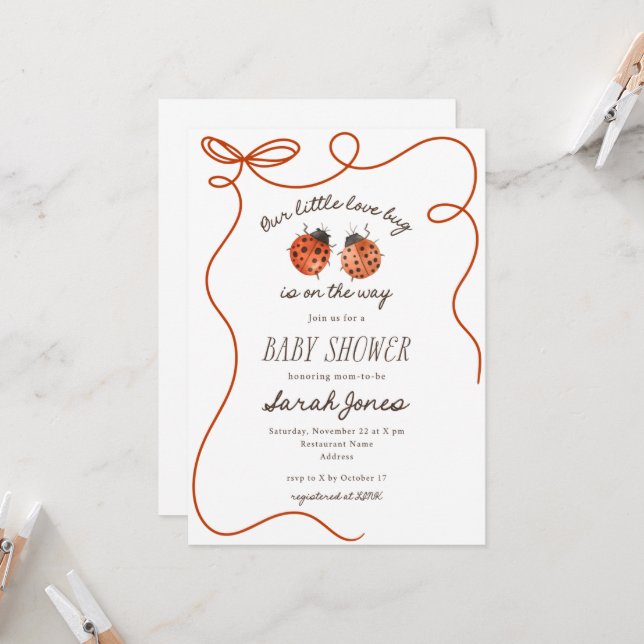 Our Little Love Bug Baby Shower Invitation (Devant/Arrière en situation)
