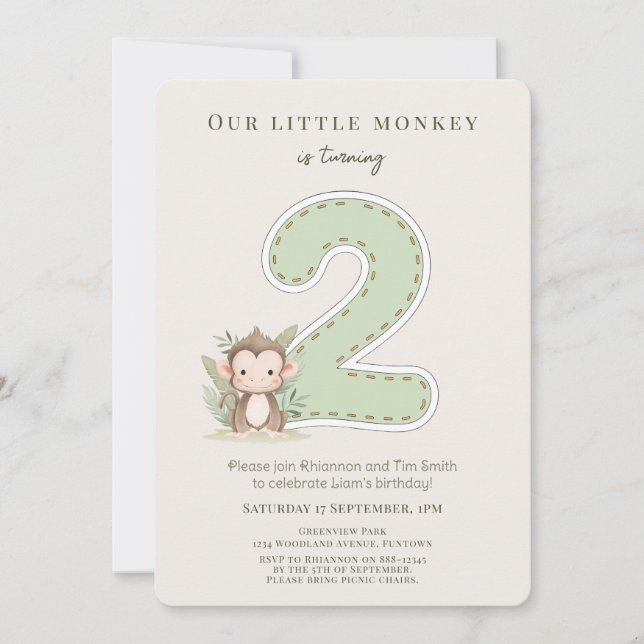 Our Little Monkey 2nd Birthday invitation (Devant)