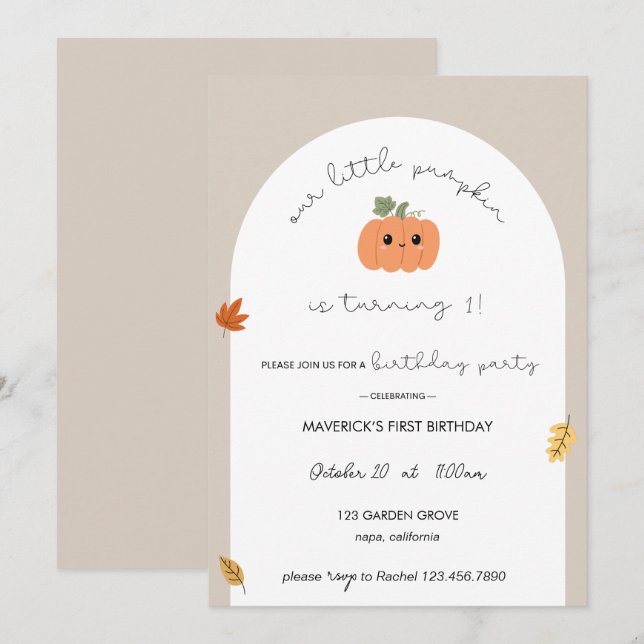 Our Little Pumpkin First Birthday Invitation (Devant / Derrière)