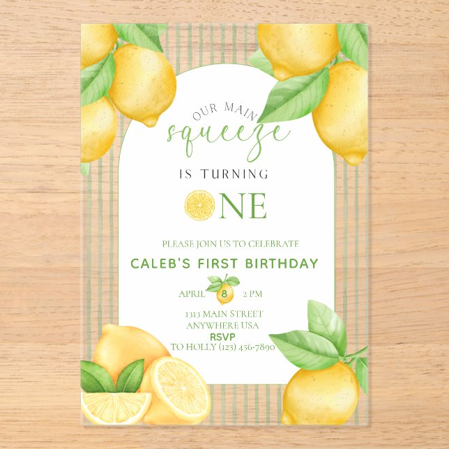  Our Main Squeeze Lemon 1st Birthday Invitation (Recto)