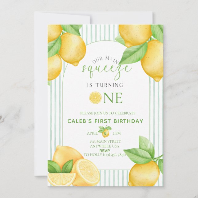  Our Main Squeeze Lemon 1st Birthday Invitation (Devant)