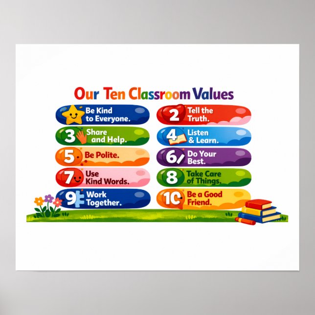 Our Ten Classroom Values – 16x20 Landscape Poster (Devant)