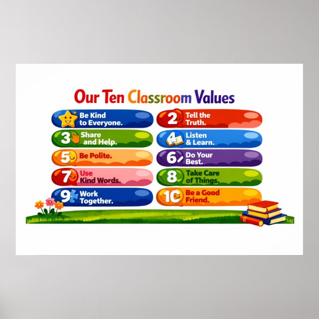 Our Ten Classroom Values – 24×36 Landscape Poster (Devant)