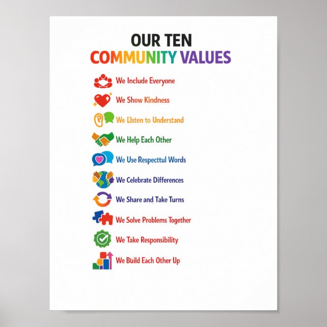 Our Ten Community Values Poster 8.5x11– Bright  (Devant)