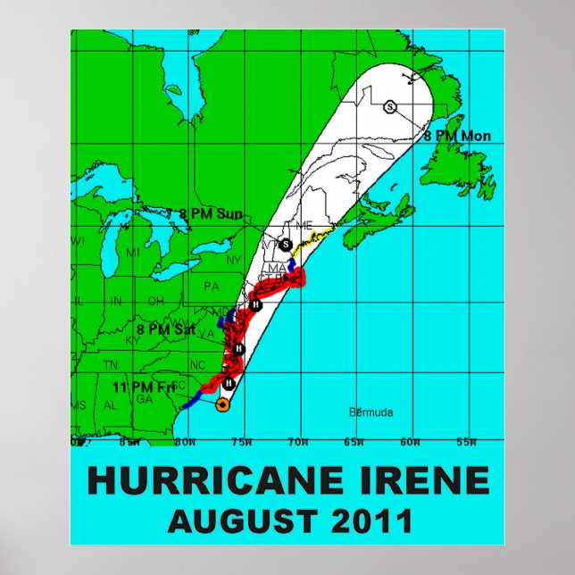 Ouragan Irene Path Août 2011 Poster Imprimer 36 b (Devant)