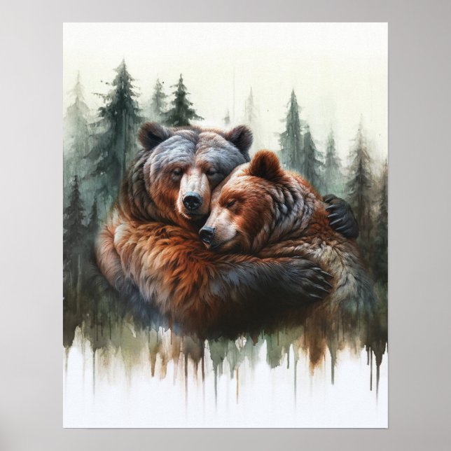 Ours à l'aquarelle Arbres Art mural rustique de la (Devant)