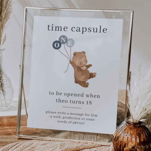 Ours avec 3 Ballons Bleus Temps Capsule Poster (Créateur téléchargé)