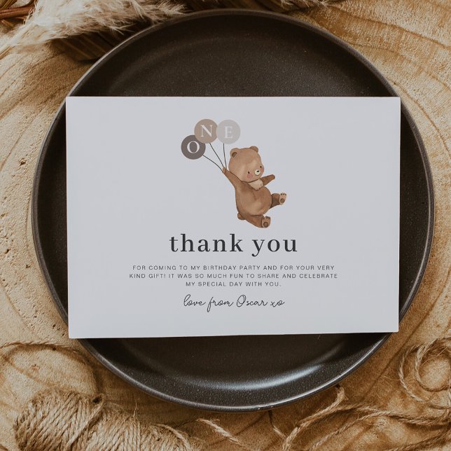 Ours avec 3 ballons Brown - Carte de remerciements (Bear with 3 Brown Balloons - Thank You Card)