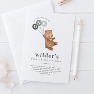 Ours avec 3 Ballons verts 1er Invitation anniversa